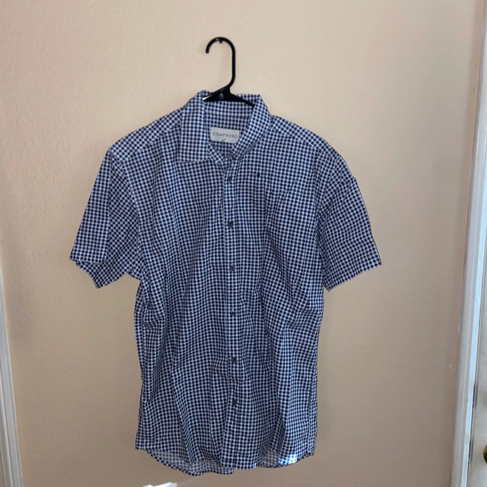 American Vintage Black & white short sleeve button up checkered polo shirt